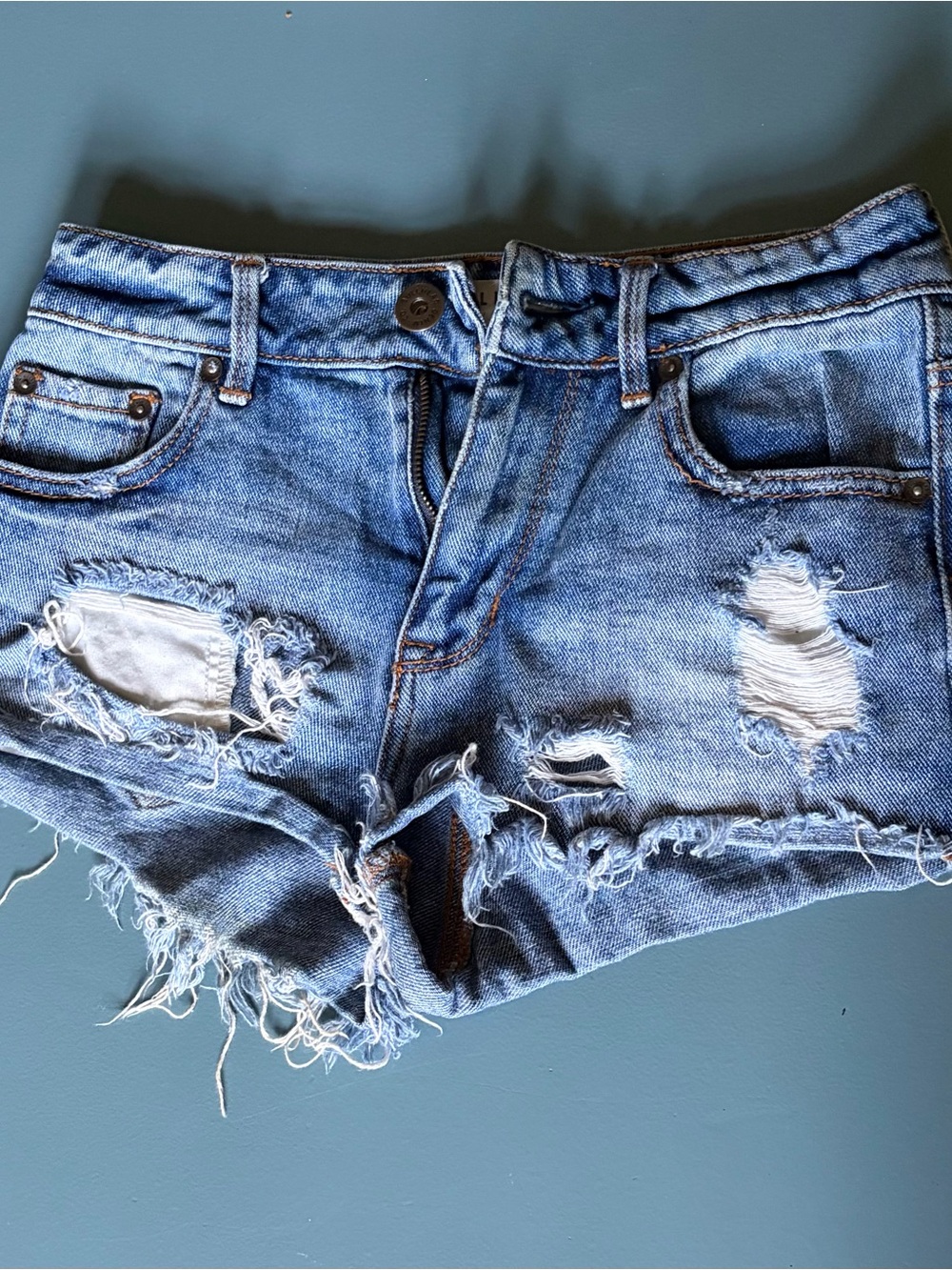 Bullhead Distressed Light Blue Denim Cutoff Shorts